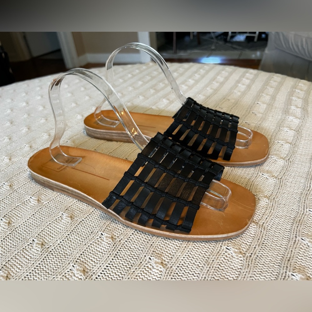 Dolce Vita Sz 11 Black Woven Leather Slides - Picture 2 of 7